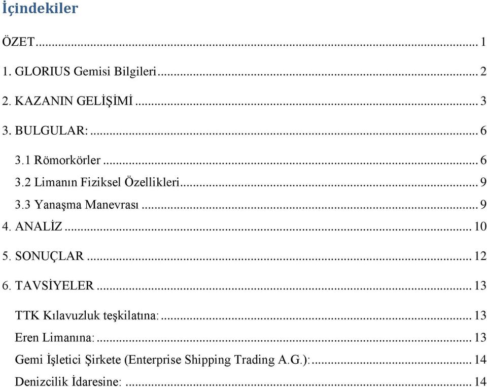 ANALİZ... 10 5. SONUÇLAR... 12 6. TAVSİYELER... 13 TTK Kılavuzluk teşkilatına:.