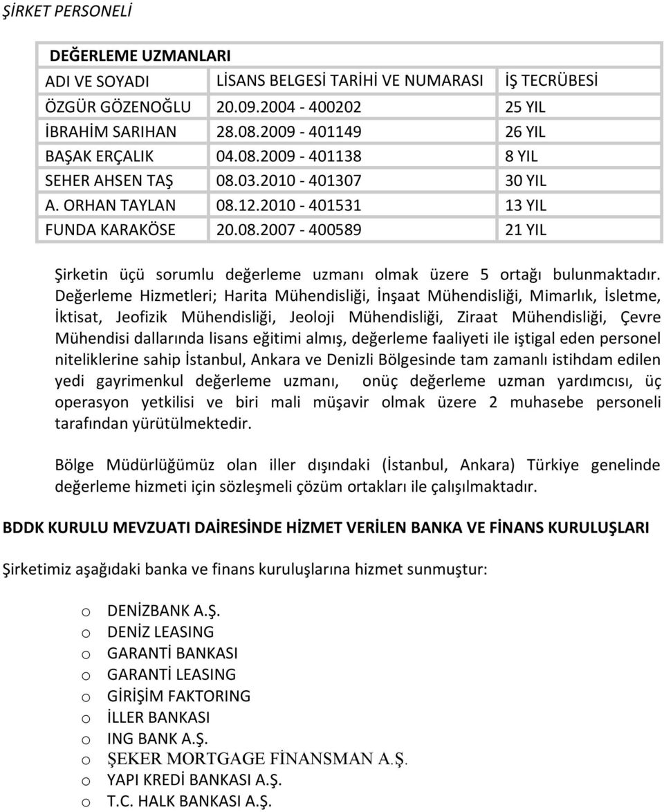 Değerleme Hizmetleri; Harita Mühendisliği, İnşaat Mühendisliği, Mimarlık, İsletme, İktisat, Jeofizik Mühendisliği, Jeoloji Mühendisliği, Ziraat Mühendisliği, Çevre Mühendisi dallarında lisans eğitimi