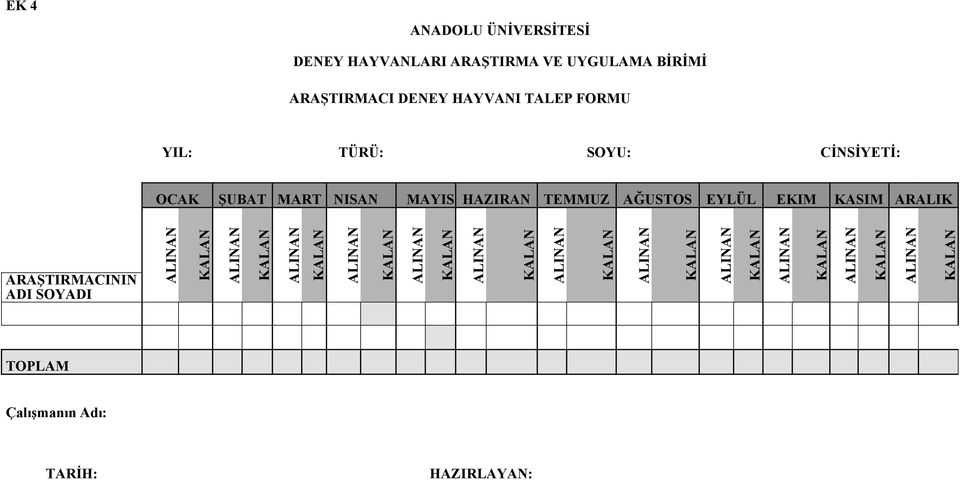 CİNSİYETİ: OCAK ŞUBAT MART NISAN MAYIS HAZIRAN TEMMUZ AĞUSTOS EYLÜL