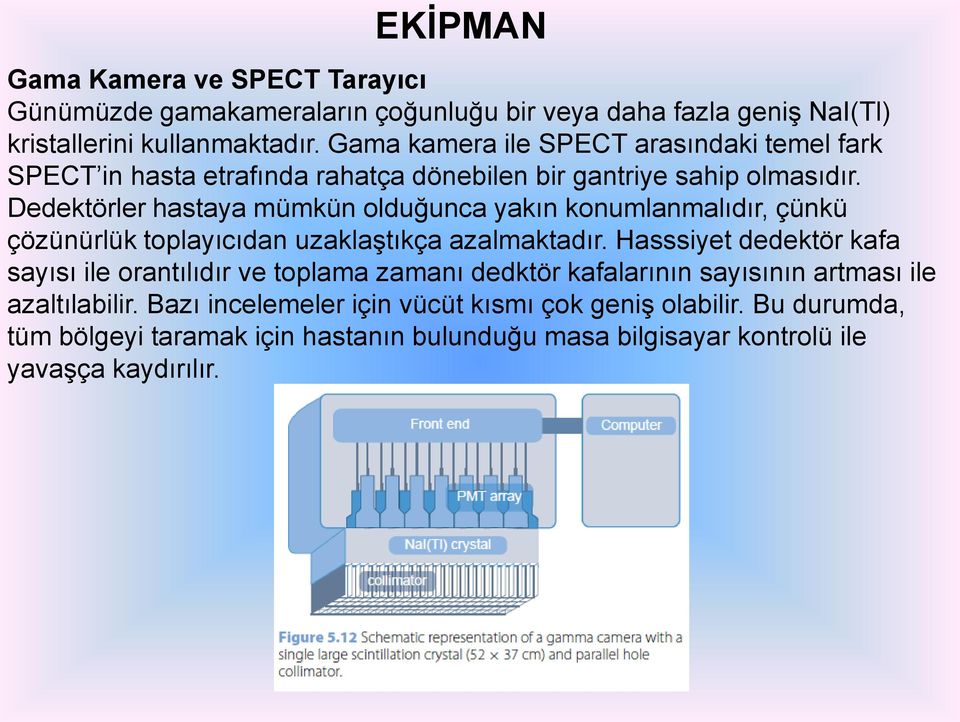 Dedektörler hastaya mümkün olduğunca yakın konumlanmalıdır, çünkü çözünürlük toplayıcıdan uzaklaştıkça azalmaktadır.