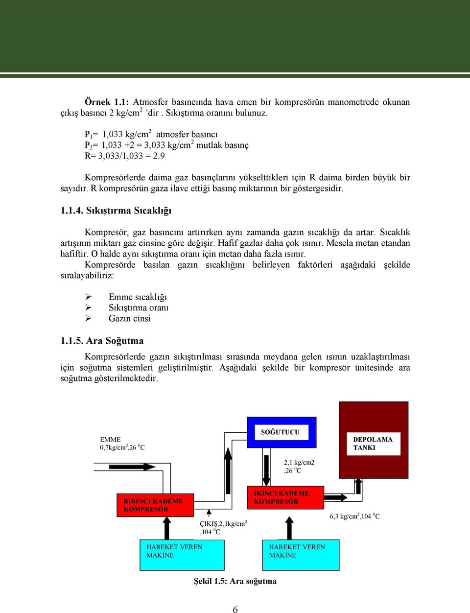 R kompresörün gaza ilave ettiği basınç miktarının bir göstergesidir. 1.1.4. Sıkıştırma Sıcaklığı Kompresör, gaz basıncını artırırken aynı zamanda gazın sıcaklığı da artar.