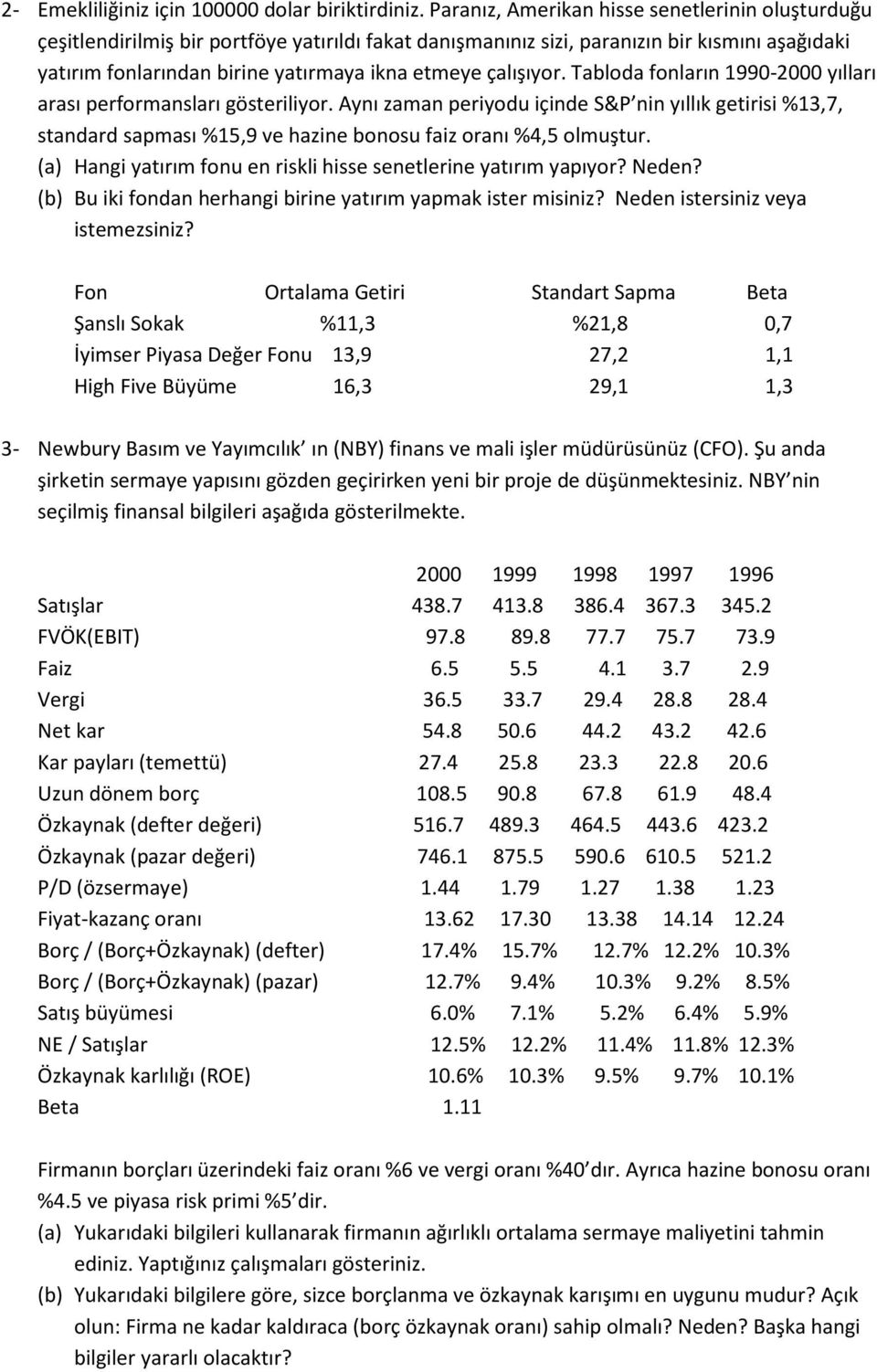 çalışıyor. Tabloda fonların 1990-2000 yılları arası performansları gösteriliyor.