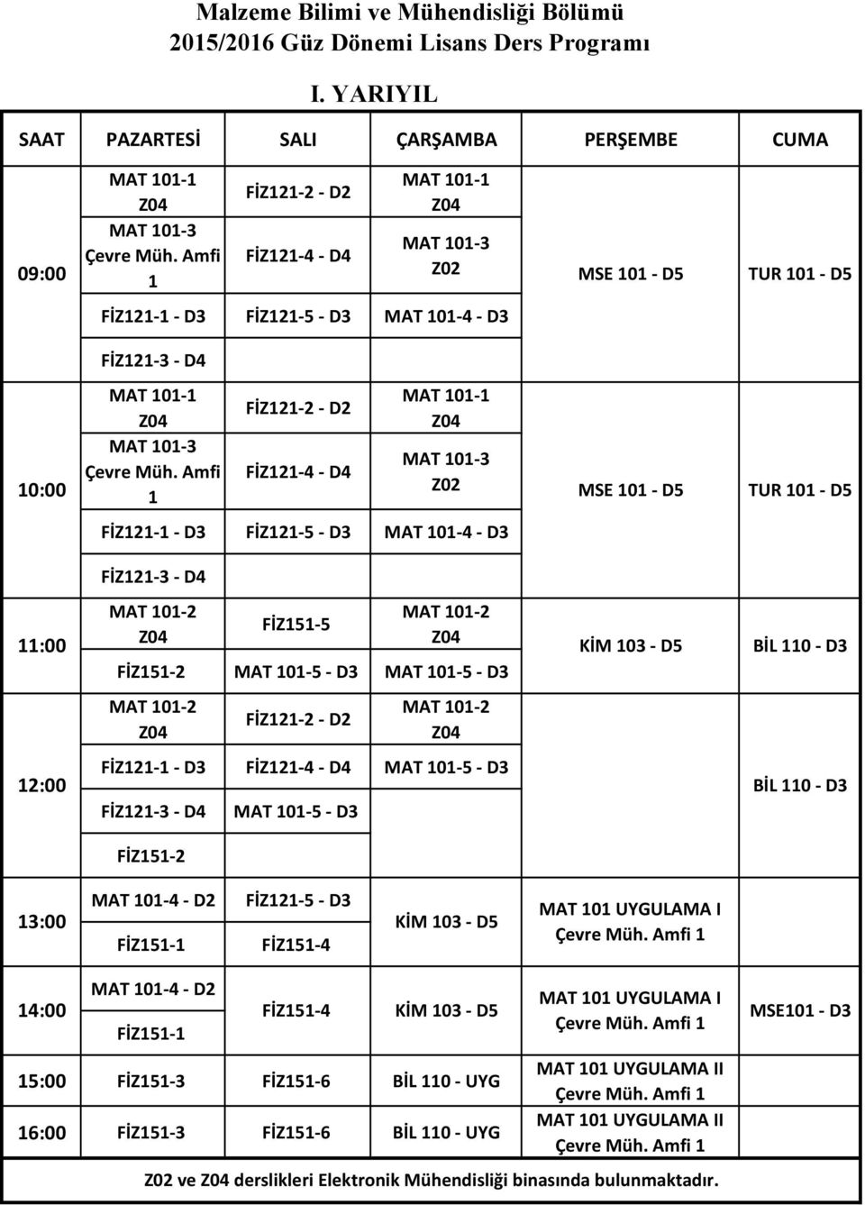 Amfi 1 FİZ121 2 D2 FİZ121 4 D4 Z02 MSE 101 D5 TUR 101 D5 FİZ121 1 D3 FİZ121 5 D3 MAT 101 4 D3 11:00 FİZ121 3 D4 FİZ151 5 FİZ151 2 MAT 101 5 D3 MAT 101 5 D3 FİZ121 2 D2 12:00 FİZ121 1 D3 FİZ121 4 D4