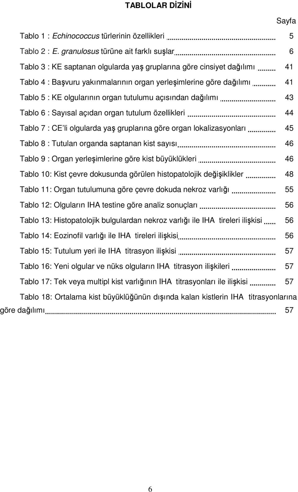 olgularının organ tutulumu açısından dağılımı 43 Tablo 6 : Sayısal açıdan organ tutulum özellikleri 44 Tablo 7 : CE li olgularda yaş gruplarına göre organ lokalizasyonları 45 Tablo 8 : Tutulan