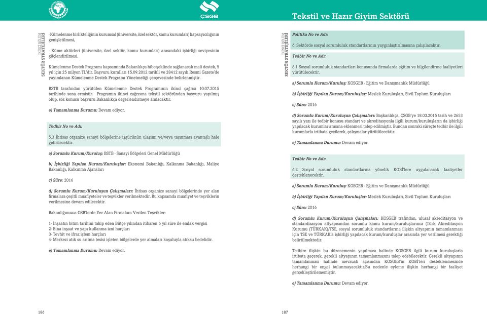 2012 tarihli ve 28412 sayılı Resmi Gazete de yayımlanan Kümelenme Destek Programı Yönetmeliği çerçevesinde belirlenmiştir. BSTB tarafından yürütülen Kümelenme Destek Programının ikinci çağrısı 10.07.