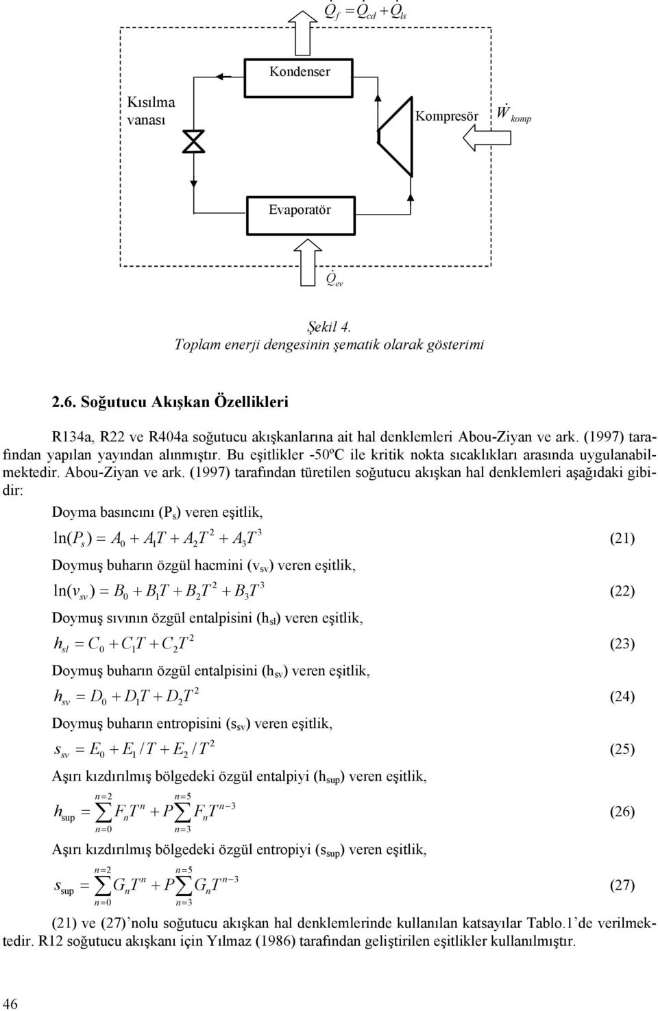 Bu eşitlikler -5ºC ile kritik nokta sıcaklıkları arasında uygulanabilmektedir. Abou-Ziyan ve ark.