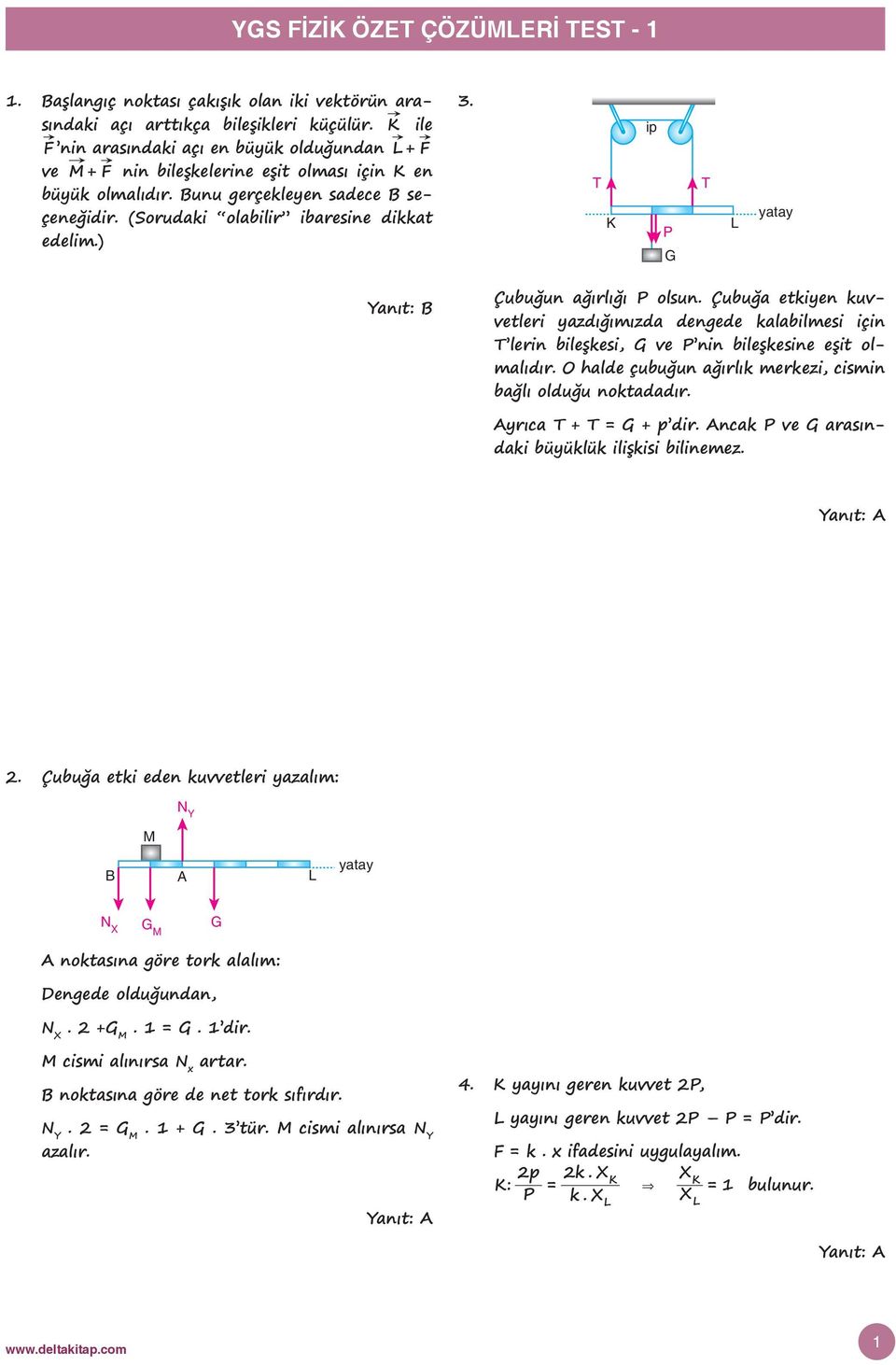 T ip P G T yatay Çubuğun ağırlığı P olsun. Çubuğa etkiyen kuvvetleri yazığımıza engee kalabilmesi için T lerin bileşkesi, G ve P nin bileşkesine eşit olmalıır.