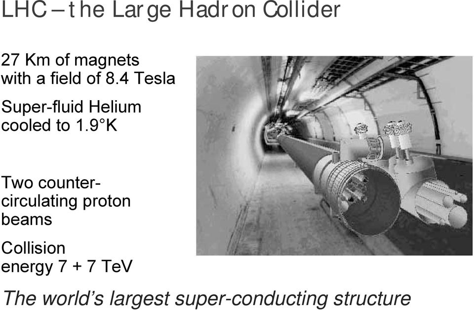 9 K Two countercirculating proton beams Collision