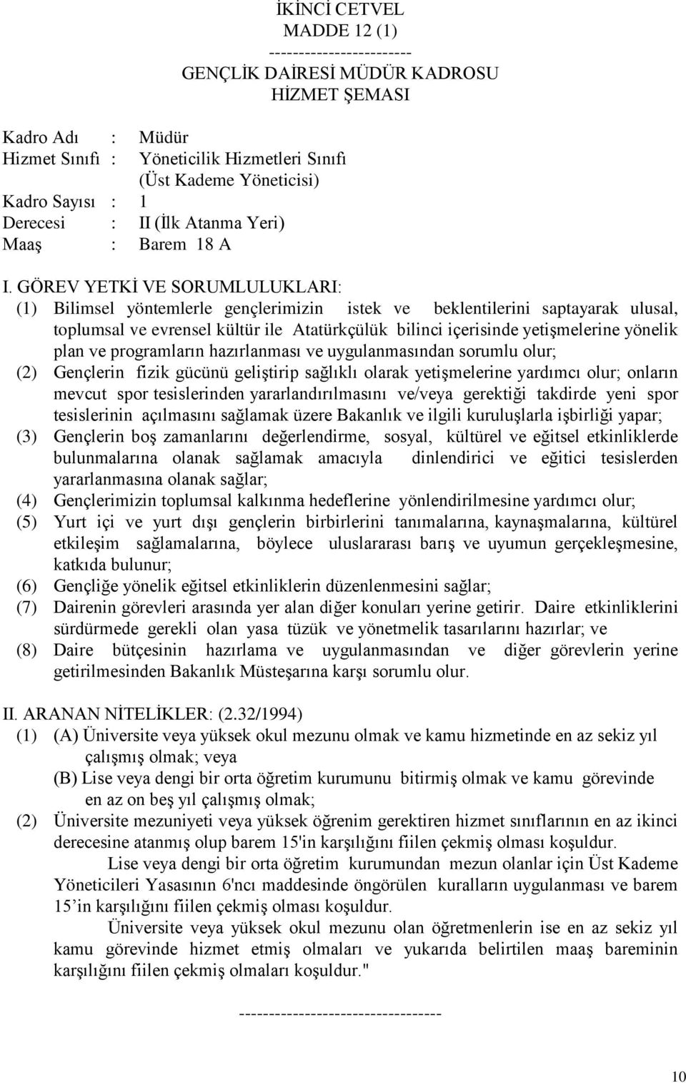 GÖREV YETKİ VE SORUMLULUKLARI: (1) Bilimsel yöntemlerle gençlerimizin istek ve beklentilerini saptayarak ulusal, toplumsal ve evrensel kültür ile Atatürkçülük bilinci içerisinde yetişmelerine yönelik