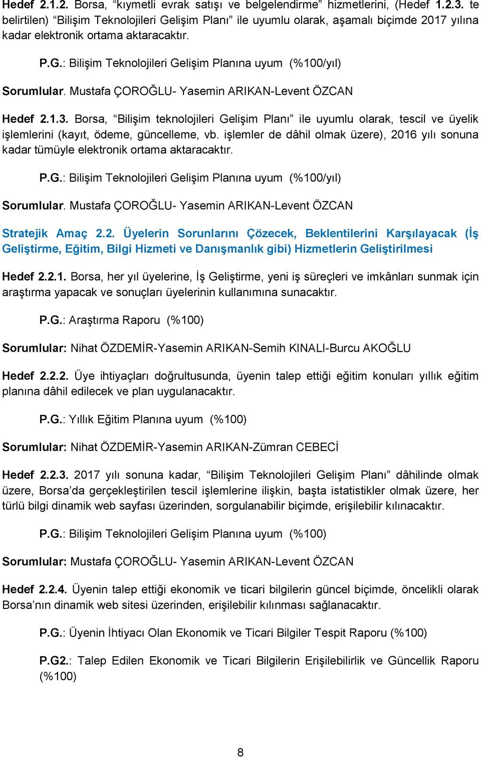 Mustafa ÇOROĞLU- Yasemin ARIKAN-Levent ÖZCAN Hedef 2.1.3. Borsa, Bilişim teknolojileri Gelişim Planı ile uyumlu olarak, tescil ve üyelik işlemlerini (kayıt, ödeme, güncelleme, vb.