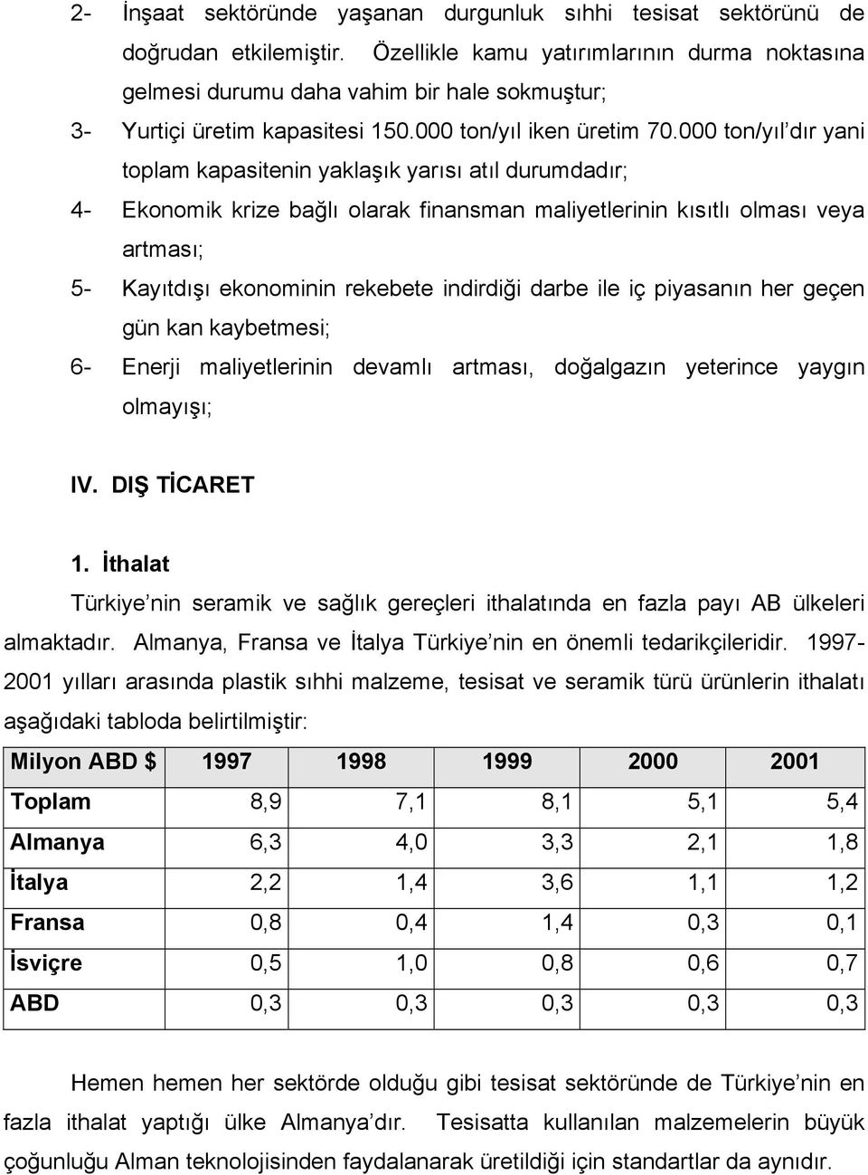 000 ton/yõl dõr yani toplam kapasitenin yaklaşõk yarõsõ atõl durumdadõr; 4- Ekonomik krize bağlõ olarak finansman maliyetlerinin kõsõtlõ olmasõ veya artmasõ; 5- Kayõtdõşõ ekonominin rekebete