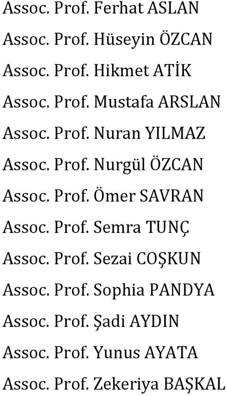 Prof. Semra TUNÇ Assoc. Prof. Sezai COŞKUN Assoc. Prof. Sophia PANDYA Assoc. Prof. Şadi AYDIN Assoc.