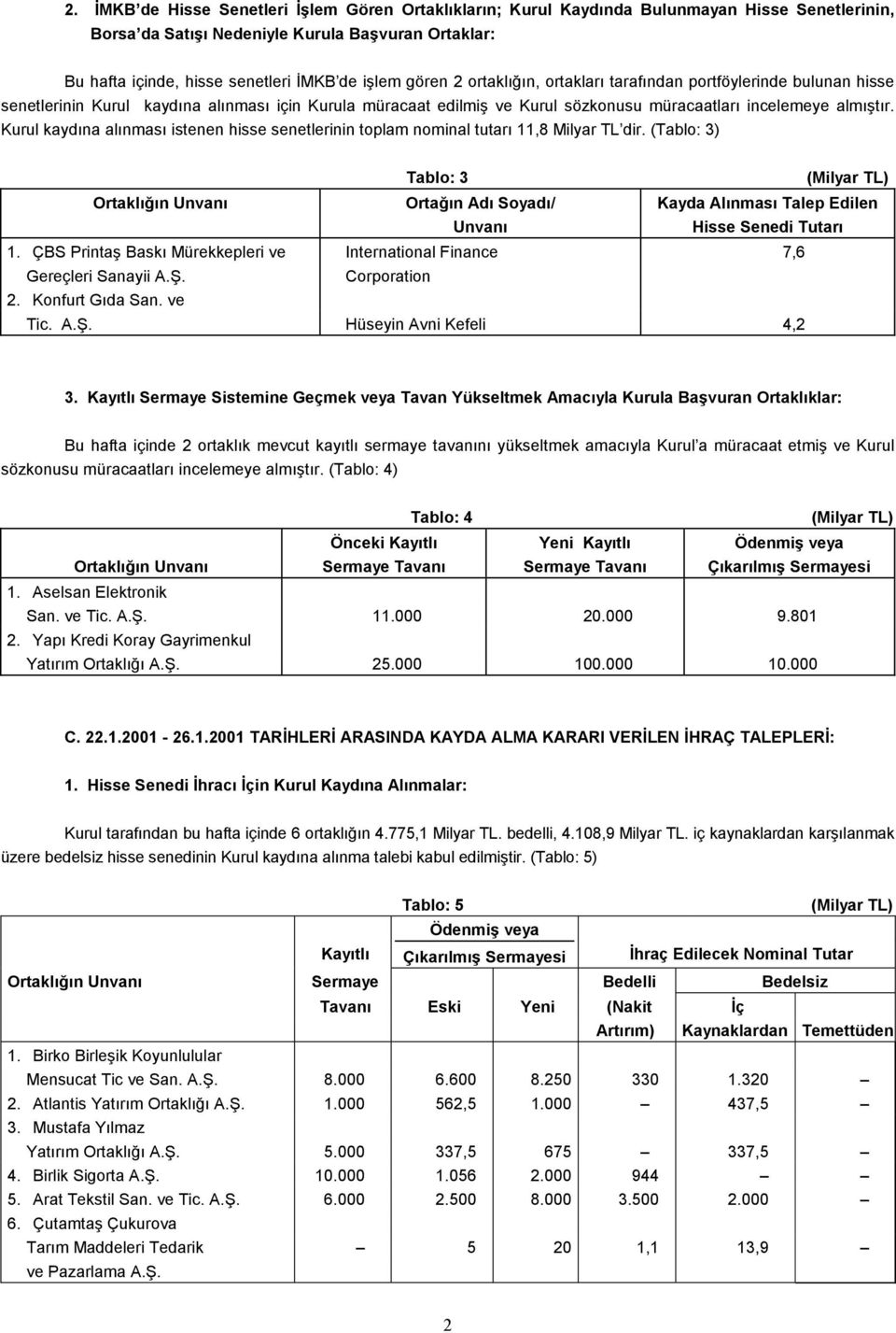 Kurul kaydına alınması istenen hisse senetlerinin toplam nominal tutarı 11,8 Milyar TL dir. (Tablo: 3) Tablo: 3 Ortağın Adı Soyadı/ Unvanı Kayda Alınması Talep Edilen Hisse Senedi Tutarı 1.