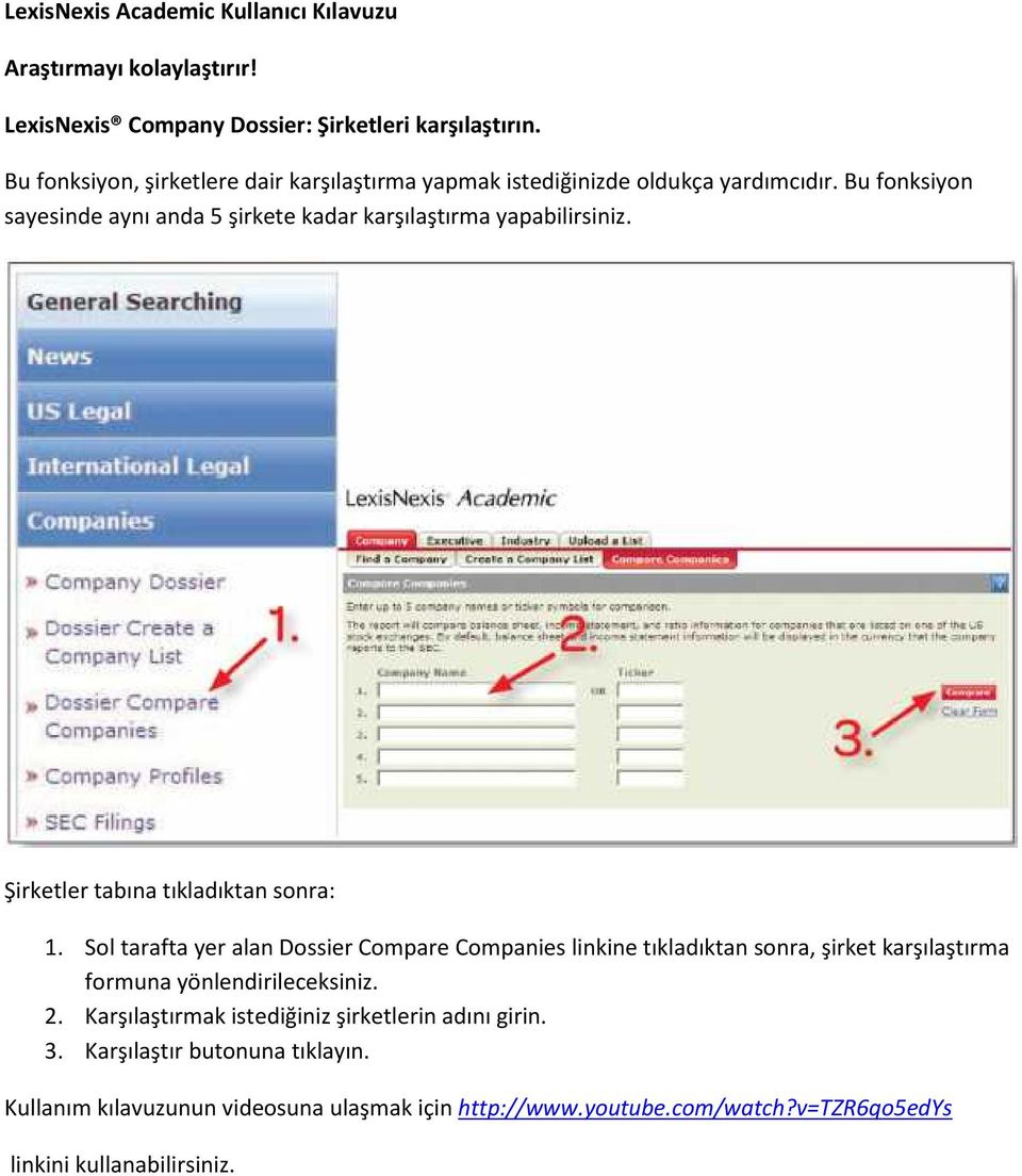 Sol tarafta yer alan Dossier Compare Companies linkine tıkladıktan sonra, şirket karşılaştırma formuna yönlendirileceksiniz. 2.