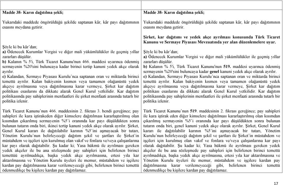 maddesi uyarınca ödenmiş sermayenin %20'sini buluncaya kadar birinci tertip kanuni yedek akçe olarak ayrılır.