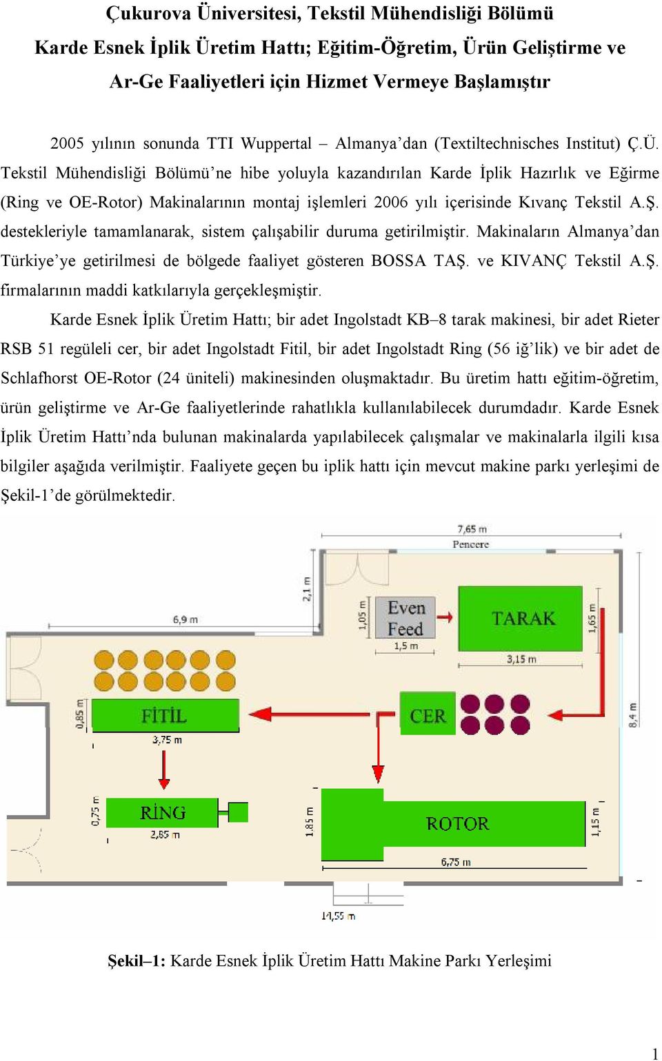 Tekstil Mühendisliği Bölümü ne hibe yoluyla kazandırılan Karde İplik Hazırlık ve Eğirme (Ring ve OE-Rotor) Makinalarının montaj işlemleri 2006 yılı içerisinde Kıvanç Tekstil A.Ş.