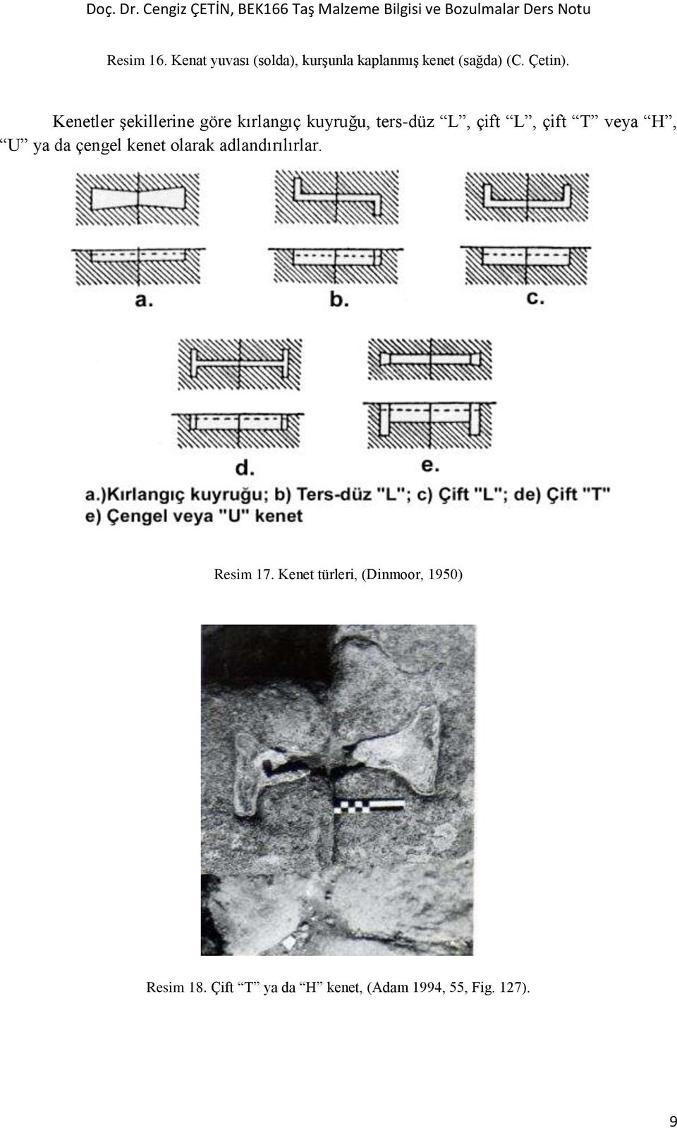 veya H, U ya da çengel kenet olarak adlandırılırlar. Resim 17.