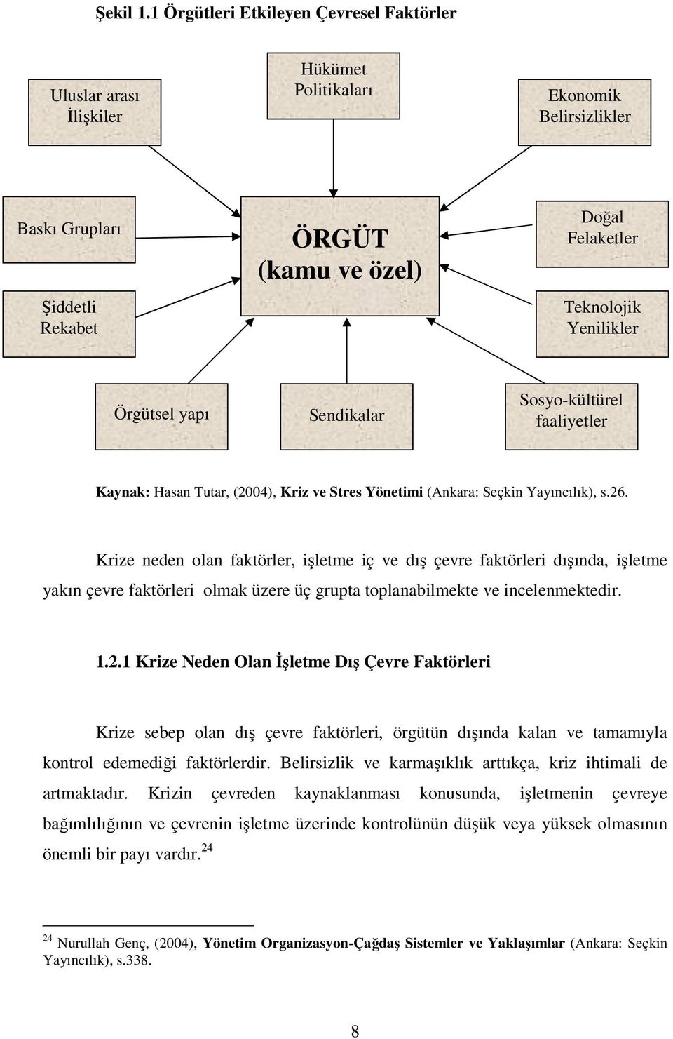 Yenilikler Örgütsel yapı Sendikalar Sosyo-kültürel faaliyetler Kaynak: Hasan Tutar, (2004), Kriz ve Stres Yönetimi (Ankara: Seçkin Yayıncılık), s.26.
