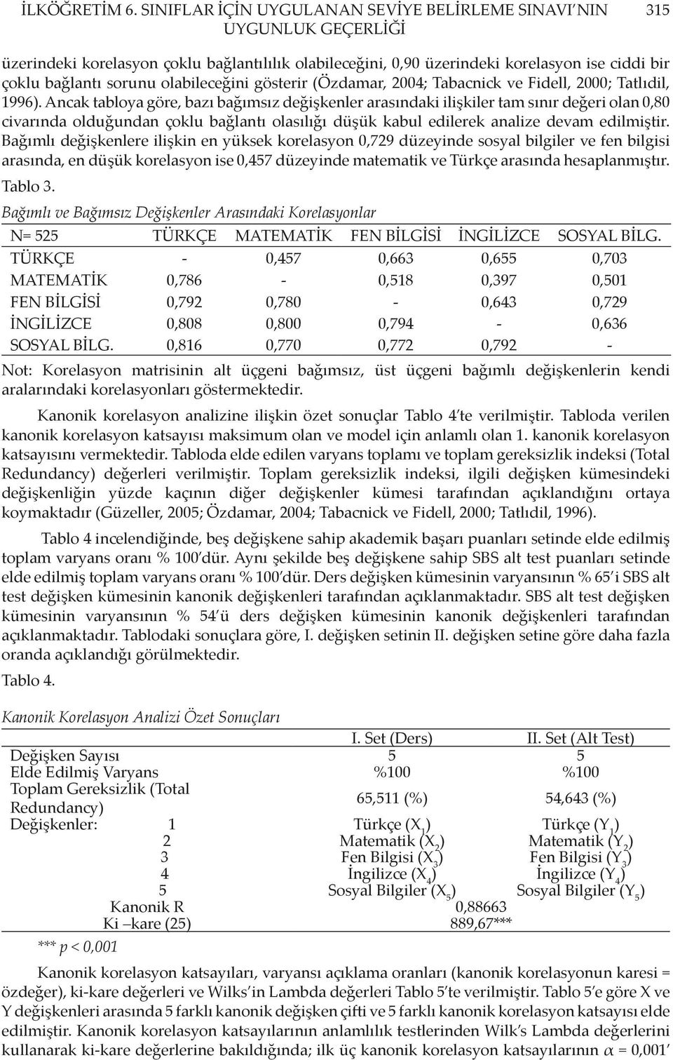 olabileceğini gösterir (Özdamar, 2004; Tabacnick ve Fidell, 2000; Tatlıdil, 1996).