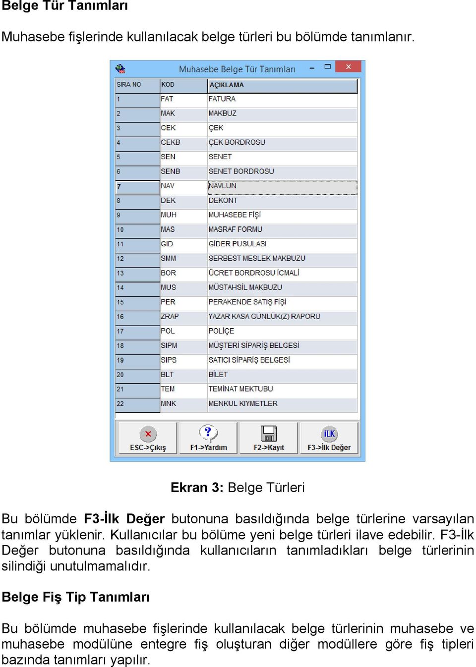 Kullanıcılar bu bölüme yeni belge türleri ilave edebilir.