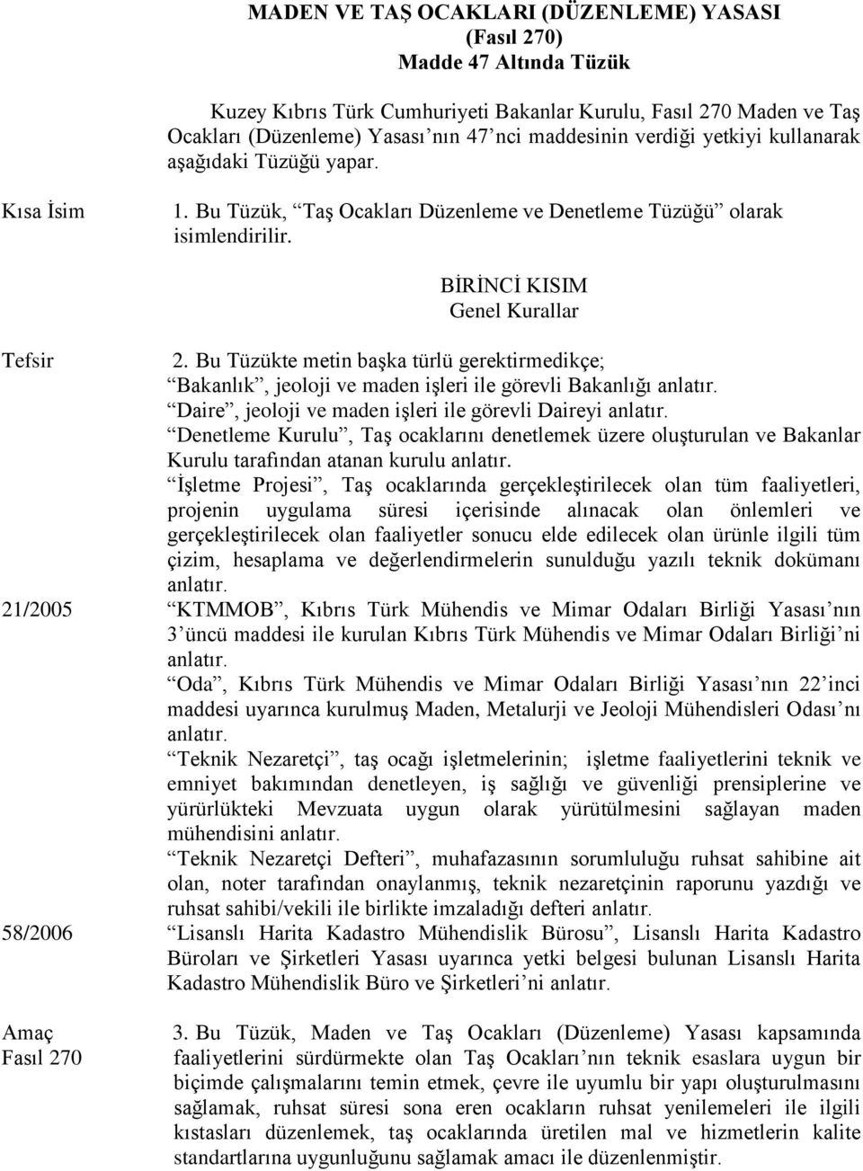 Bu Tüzükte metin başka türlü gerektirmedikçe; Bakanlık, jeoloji ve maden işleri ile görevli Bakanlığı anlatır. Daire, jeoloji ve maden işleri ile görevli Daireyi anlatır.