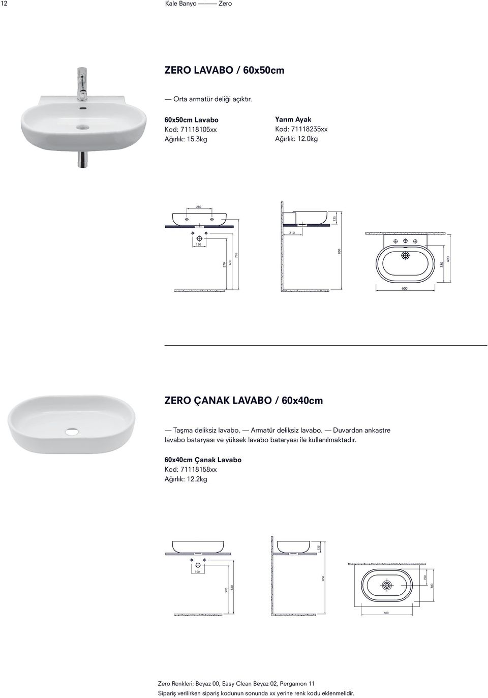 Armatür deliksiz lavabo. Duvardan ankastre lavabo bataryası ve yüksek lavabo bataryası ile kullanılmaktadır.
