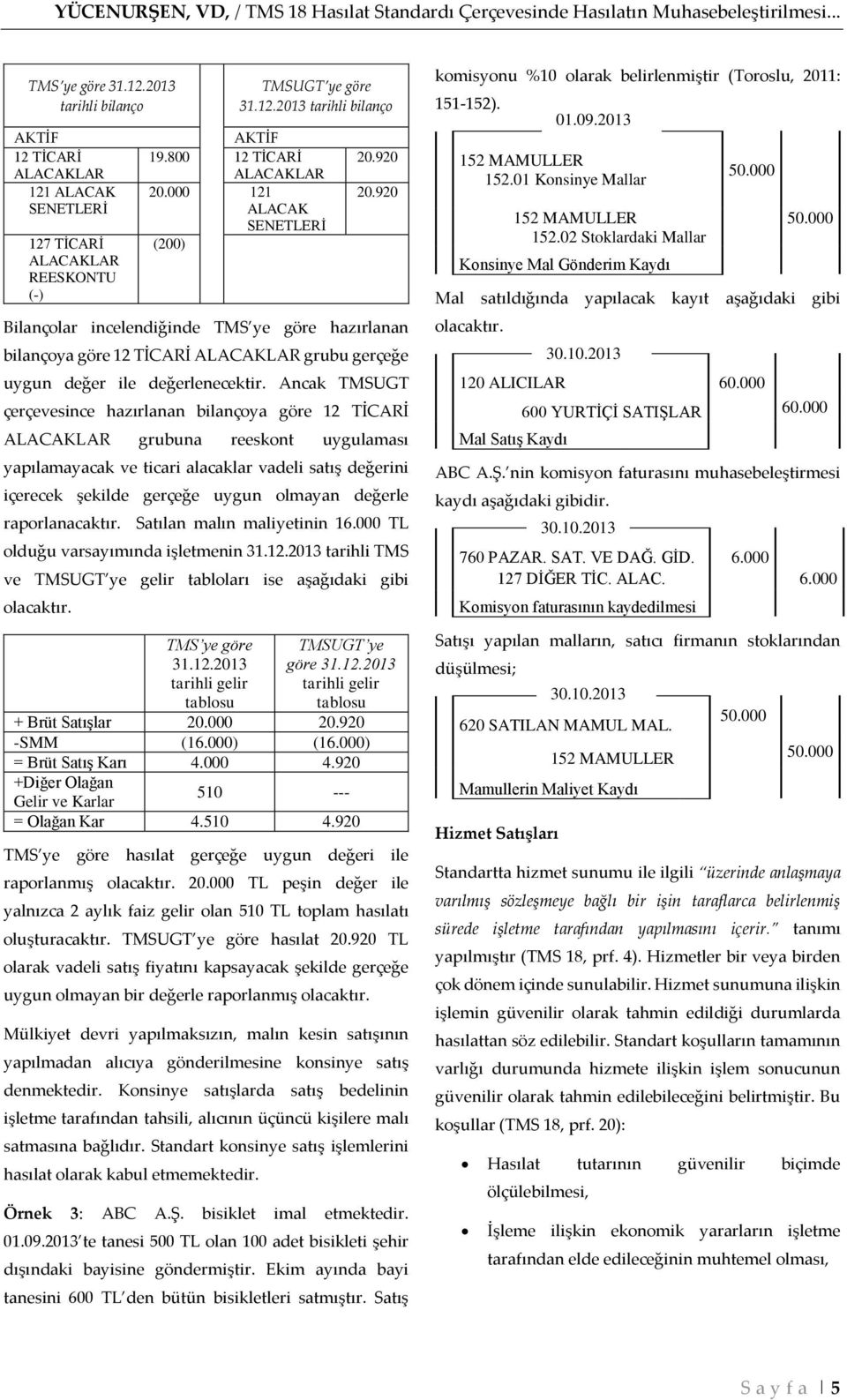 000 121 ALACAK SENETLERİ (200) 20.920 20.920 Bilançolar incelendiğinde TMS ye göre hazırlanan bilançoya göre 12 TİCARİ ALACAKLAR grubu gerçeğe uygun değer ile değerlenecektir.