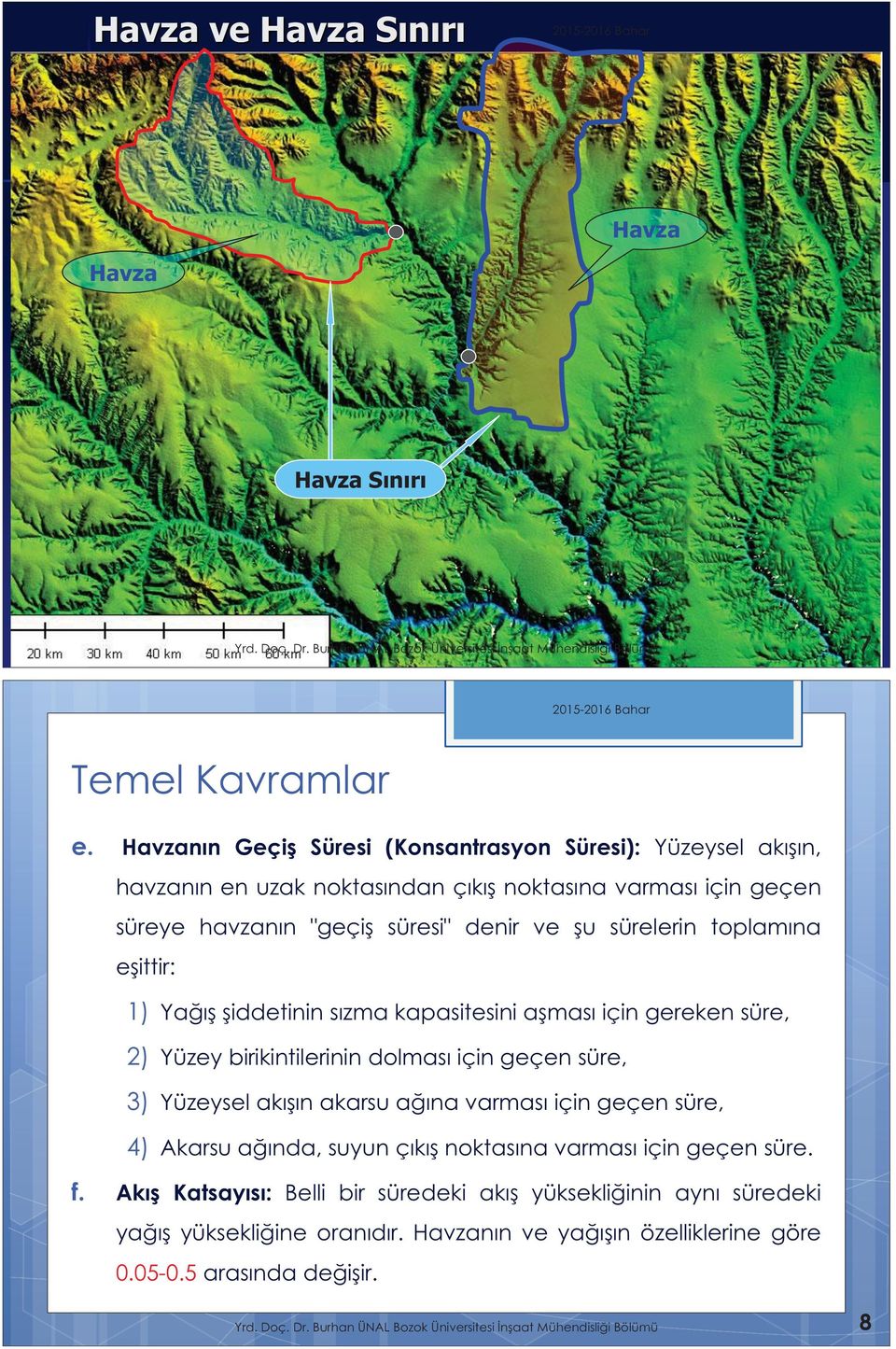 1) Yağış şiddetinin sızma kapasitesini aşması için gereken süre, 2) Yüzey birikintilerinin dolması için geçen süre, 3) Yüzeysel akışın akarsu ağına varması için geçen süre, 4) Akarsu ağında, suyun