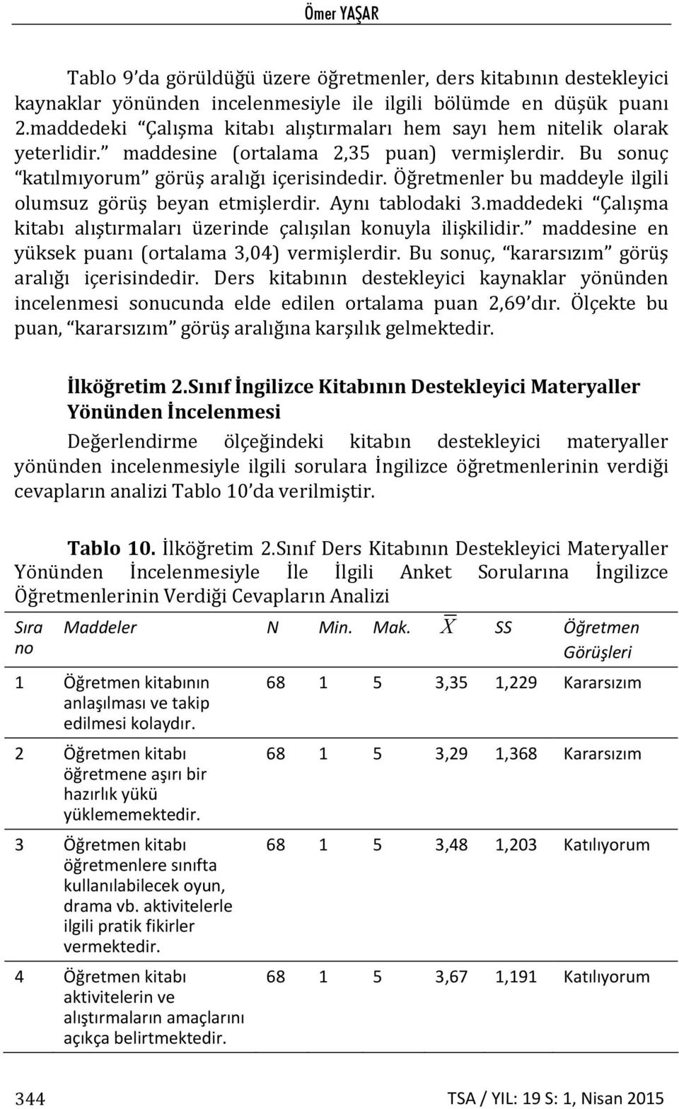 Öğretmenler bu maddeyle ilgili olumsuz görüş beyan etmişlerdir. Aynı tablodaki 3.maddedeki Çalışma kitabı alıştırmaları üzerinde çalışılan konuyla ilişkilidir.