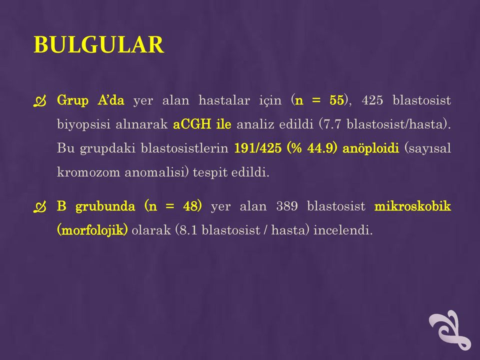 Bu grupdaki blastosistlerin 191/425 (% 44.