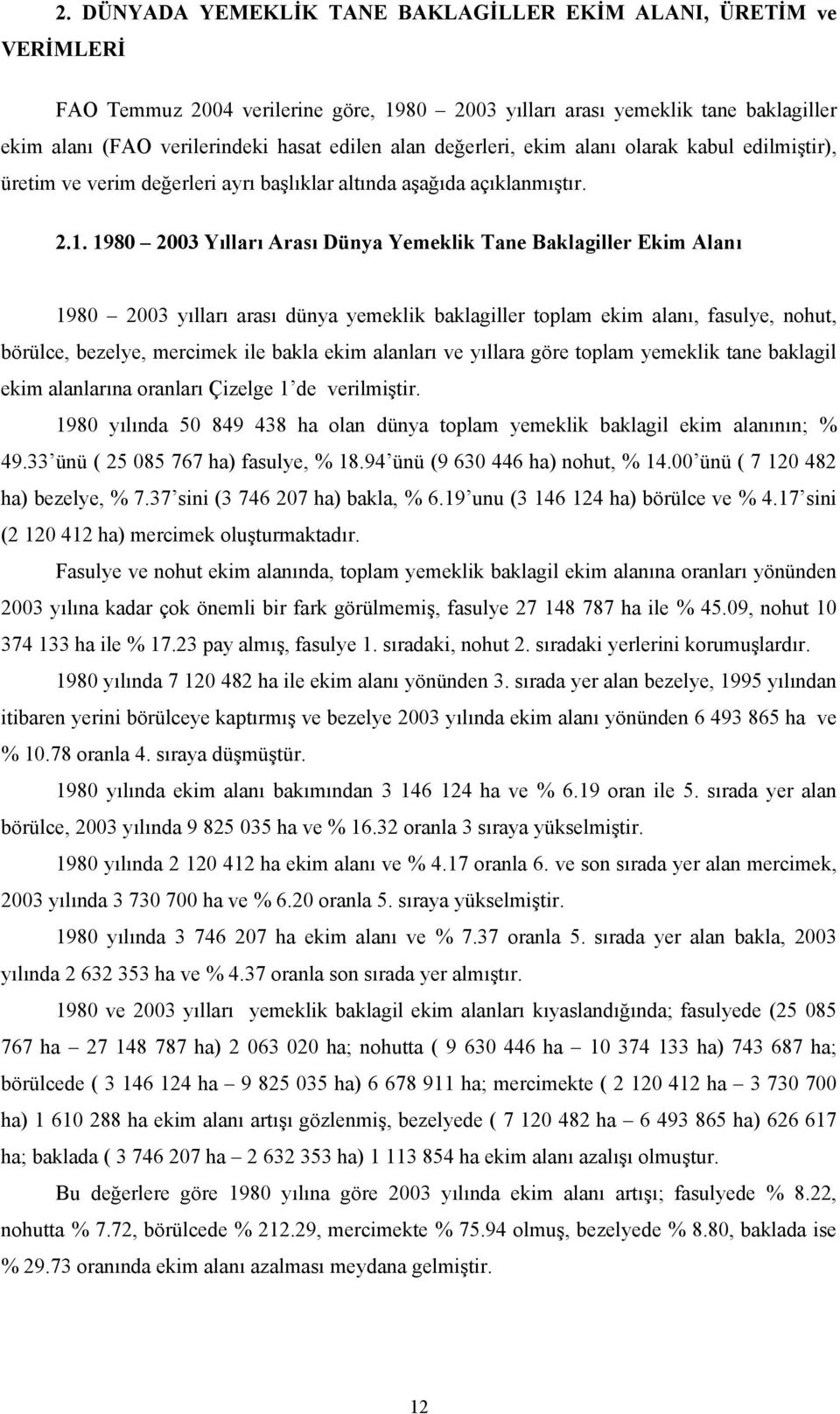 1980 2003 Yılları Arası Dünya Yemeklik Tane Baklagiller Ekim Alanı 1980 2003 yılları arası dünya yemeklik baklagiller toplam ekim alanı, fasulye, nohut, börülce, bezelye, mercimek ile bakla ekim