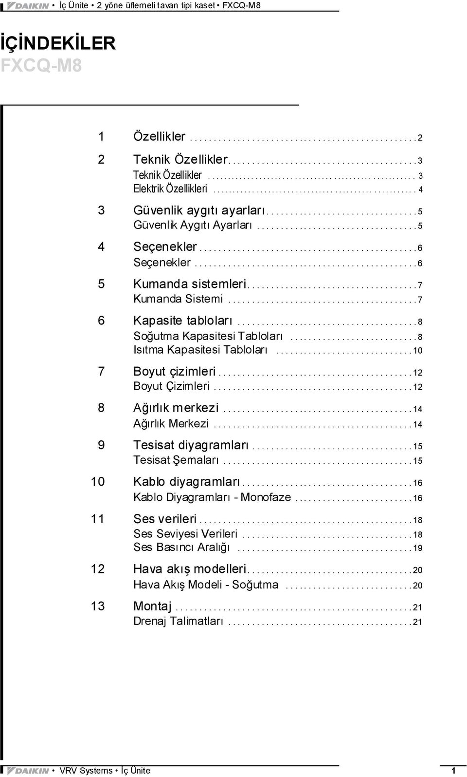 .............................................. 6 5 Kumanda sistemleri....................................7 Kumanda Sistemi........................................7 6 Kapasite tabloları.