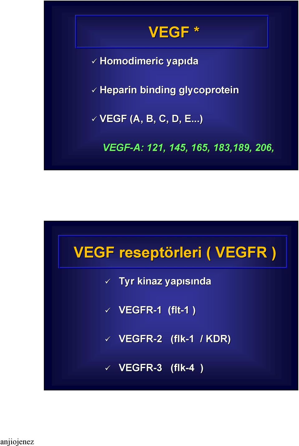 ..) VEGF-A: 121, 145, 165, 183,189, 206, VEGF reseptörleri