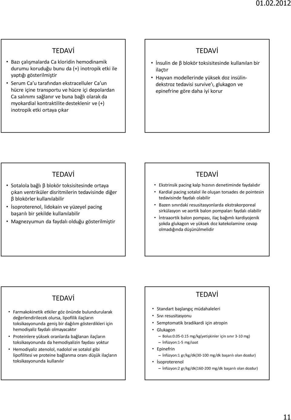 modellerinde yüksek doz insülindekstroz tedavisi survive ı, glukagon ve epinefrine göre daha iyi korur Sotalola bağlı β blokör toksisitesinde ortaya çıkan ventriküler disritmilerin tedavisinde diğer