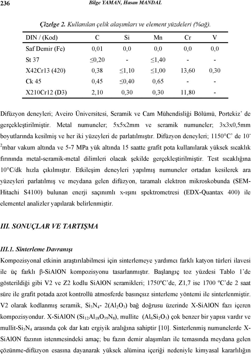 deneyleri; Aveiro Üniversitesi, Seramik ve Cam Mühendisliği Bölümü, Portekiz de gerçekleştirilmiştir.