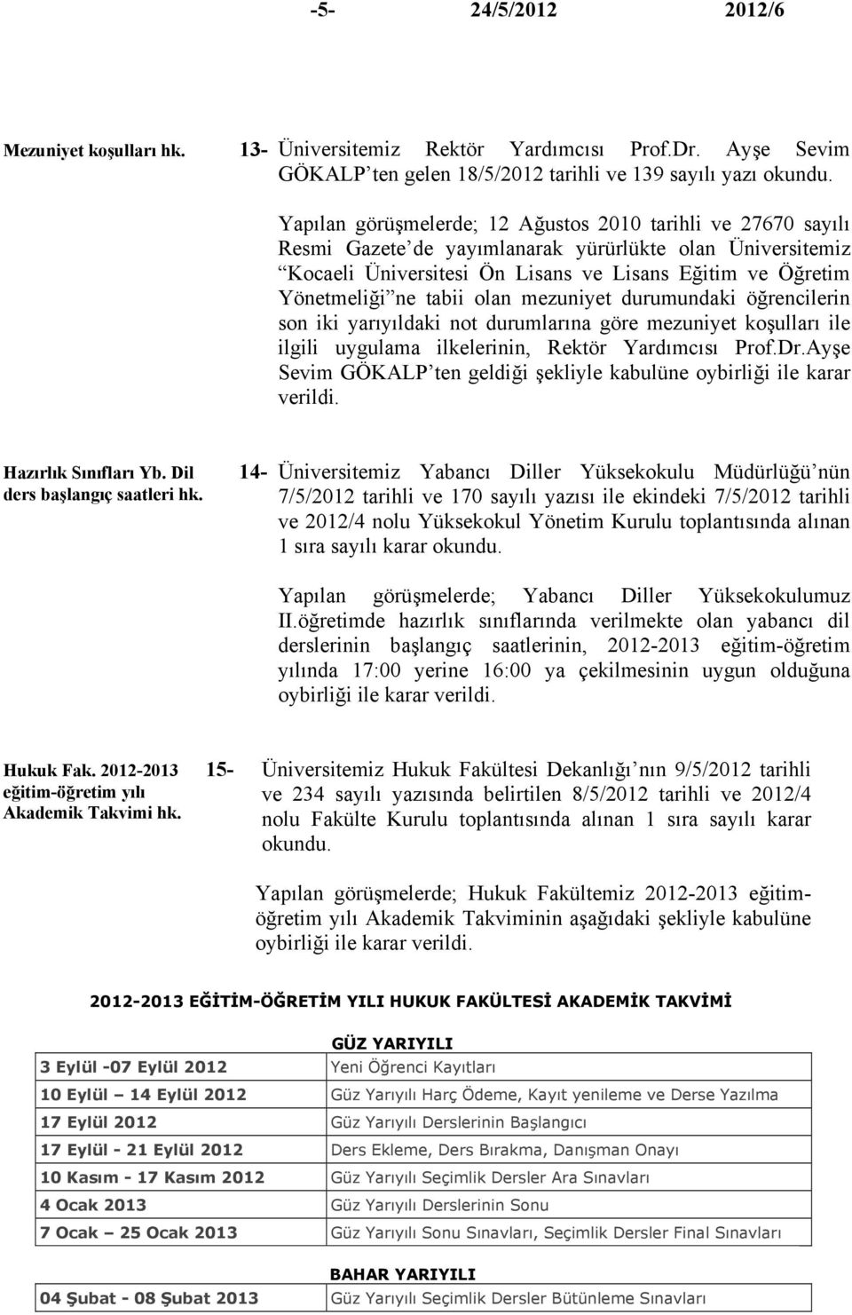 tabii olan mezuniyet durumundaki öğrencilerin son iki yarıyıldaki not durumlarına göre mezuniyet koşulları ile ilgili uygulama ilkelerinin, Rektör Yardımcısı Prof.Dr.