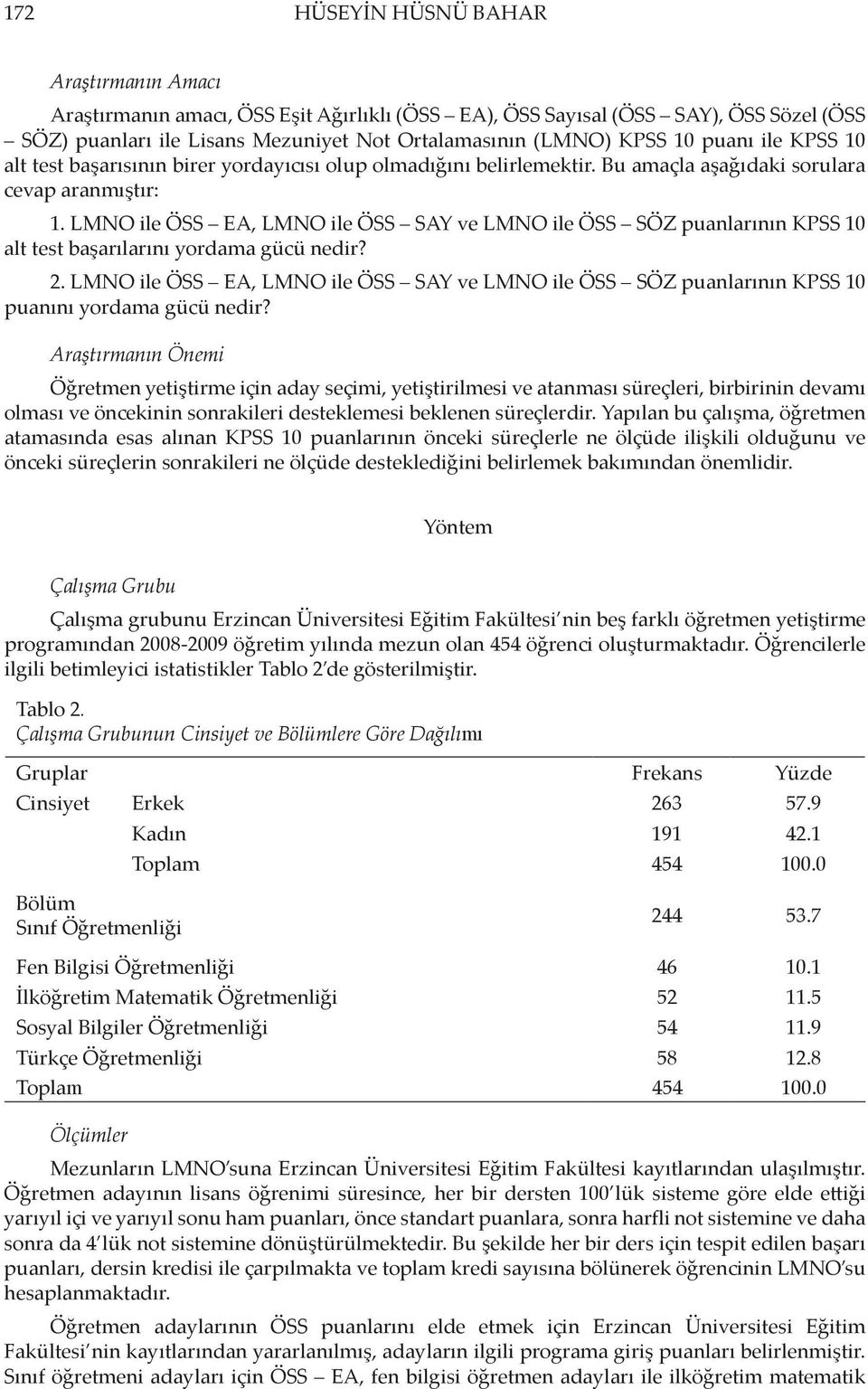 LMNO ile ÖSS EA, LMNO ile ÖSS SAY ve LMNO ile ÖSS SÖZ puanlarının KPSS 10 alt test başarılarını yordama gücü nedir? 2.