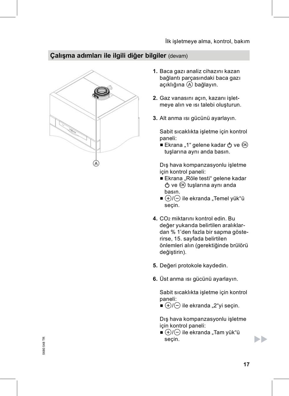 Dış hava kompanzasyonlu işletme için kontrol paneli: & Ekrana Röle testi gelene kadar 9 ve d tuşlarına aynı anda basın. & a/b ile ekranda Temel yük ü seçin. 4. CO2 miktarını kontrol edin.