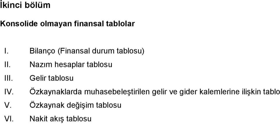 Gelir tablosu IV.