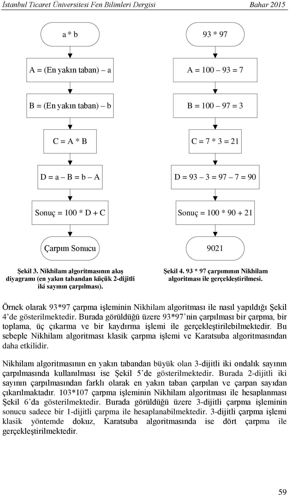 93 * 97 çarpımının Nikhilam algoritması ile gerçekleştirilmesi. Örnek olarak 93*97 çarpma işleminin Nikhilam algoritması ile nasıl yapıldığı Şekil 4 de gösterilmektedir.