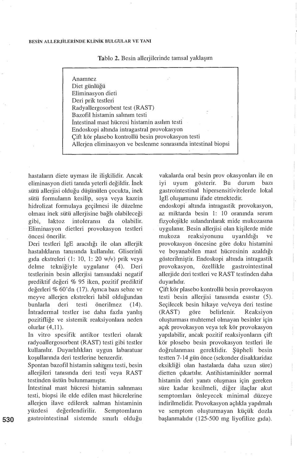 testi Endoskopi altında intragastral provokasyon Çift kör plasebo kontrollü besin provokasyon testi Allerjen eliminasyon ve beslenme sonrasında intestinal biopsi hastaların diete uyması ile