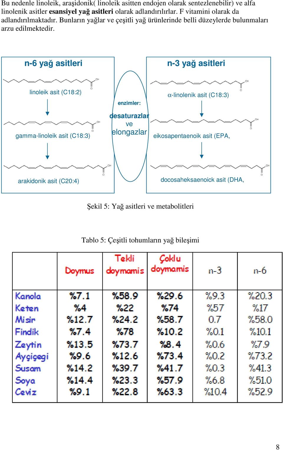 n-6 yağ asitleri n-3 yağ asitleri linoleik asit (C18:2) gamma-linoleik asit (C18:3) enzimler: desaturazlar ve elongazlar α-linolenik asit (C18:3)