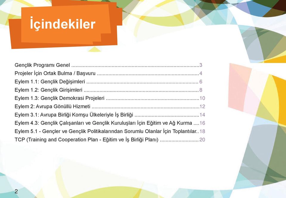 3: Gençlik Çalışanları ve Gençlik Kuruluşları İçin Eğitim ve Ağ Kurma... 16 Eylem 5.1 - Gençler ve Gençlik Politikalarından Sorumlu Olanlar İçin Toplantılar.