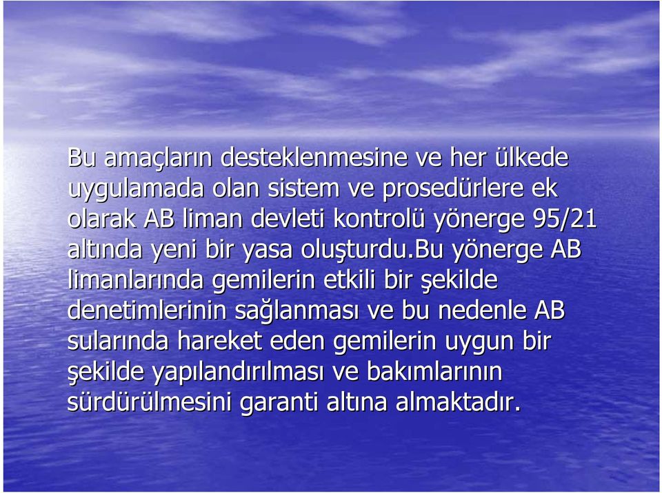 bu yönerge y AB limanlarında nda gemilerin etkili bir şekilde denetimlerinin sağlanmas lanması ve bu