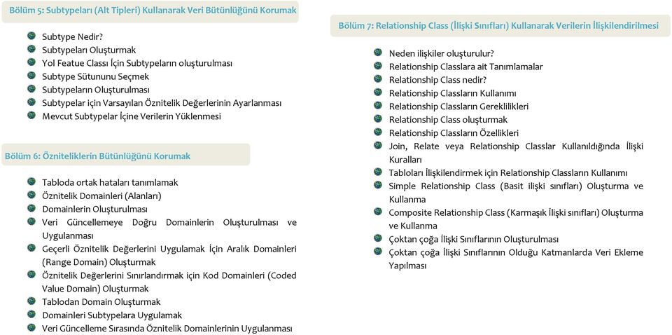 Subtypelar İçine Verilerin Yüklenmesi Bölüm 6: Özniteliklerin Bütünlüğünü Korumak Tabloda ortak hataları tanımlamak Öznitelik Domainleri (Alanları) Domainlerin Oluşturulması Veri Güncellemeye Doğru