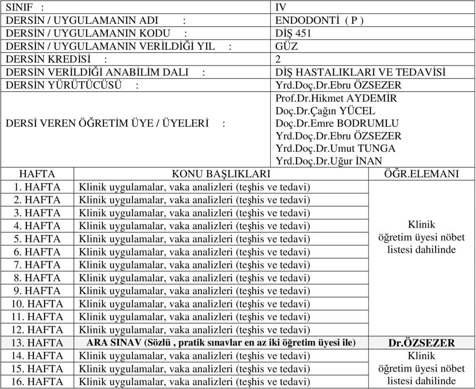 HAFTA uygulamalar, vaka analizleri (teşhis ve tedavi) 3. HAFTA uygulamalar, vaka analizleri (teşhis ve tedavi) 4. HAFTA uygulamalar, vaka analizleri (teşhis ve tedavi) 5.