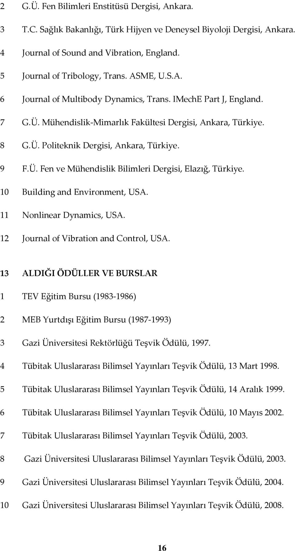 10 Building and Environment, USA. 11 Nonlinear Dynamics, USA. 12 Journal of Vibration and Control, USA.