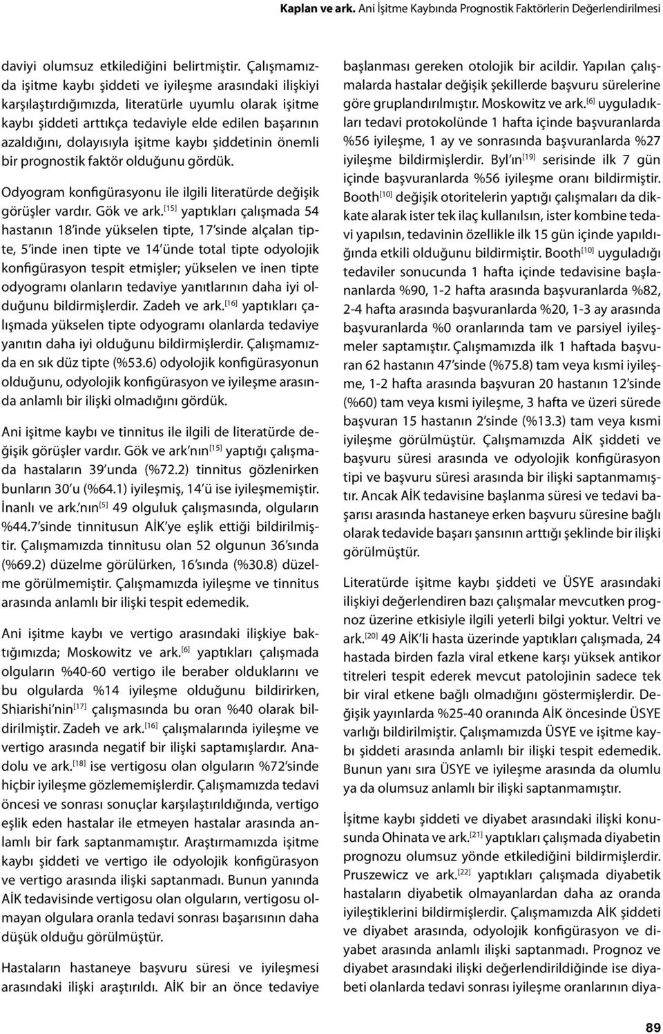 işitme kaybı şiddetinin önemli bir prognostik faktör olduğunu gördük. Odyogram konfigürasyonu ile ilgili literatürde değişik görüşler vardır. Gök ve ark.