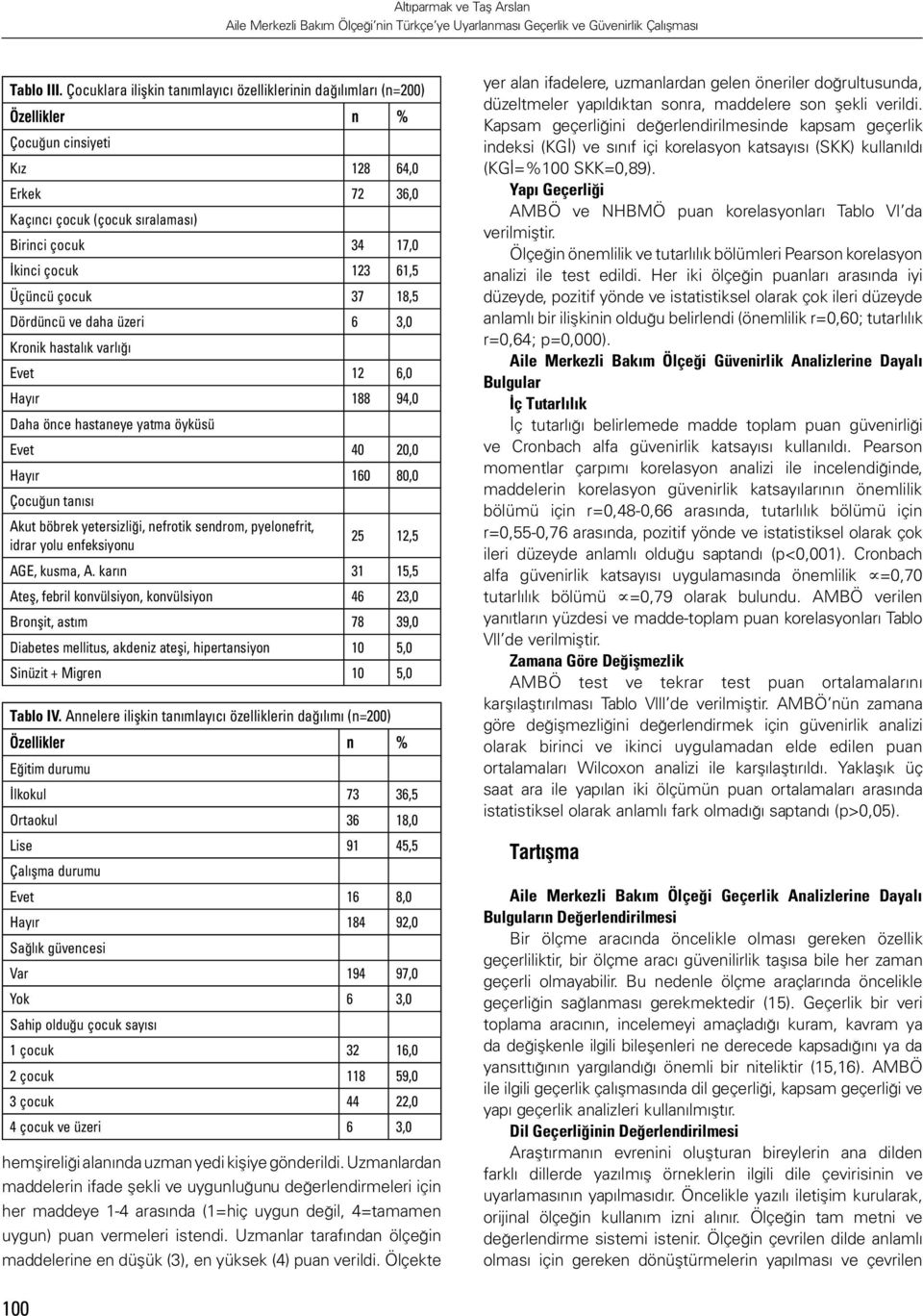 61,5 Üçüncü çocuk 37 18,5 Dördüncü ve daha üzeri 6 3,0 Kronik hastalık varlığı Evet 12 6,0 Hayır 188 94,0 Daha önce hastaneye yatma öyküsü Evet 40 20,0 Hayır 160 80,0 Çocuğun tanısı Akut böbrek