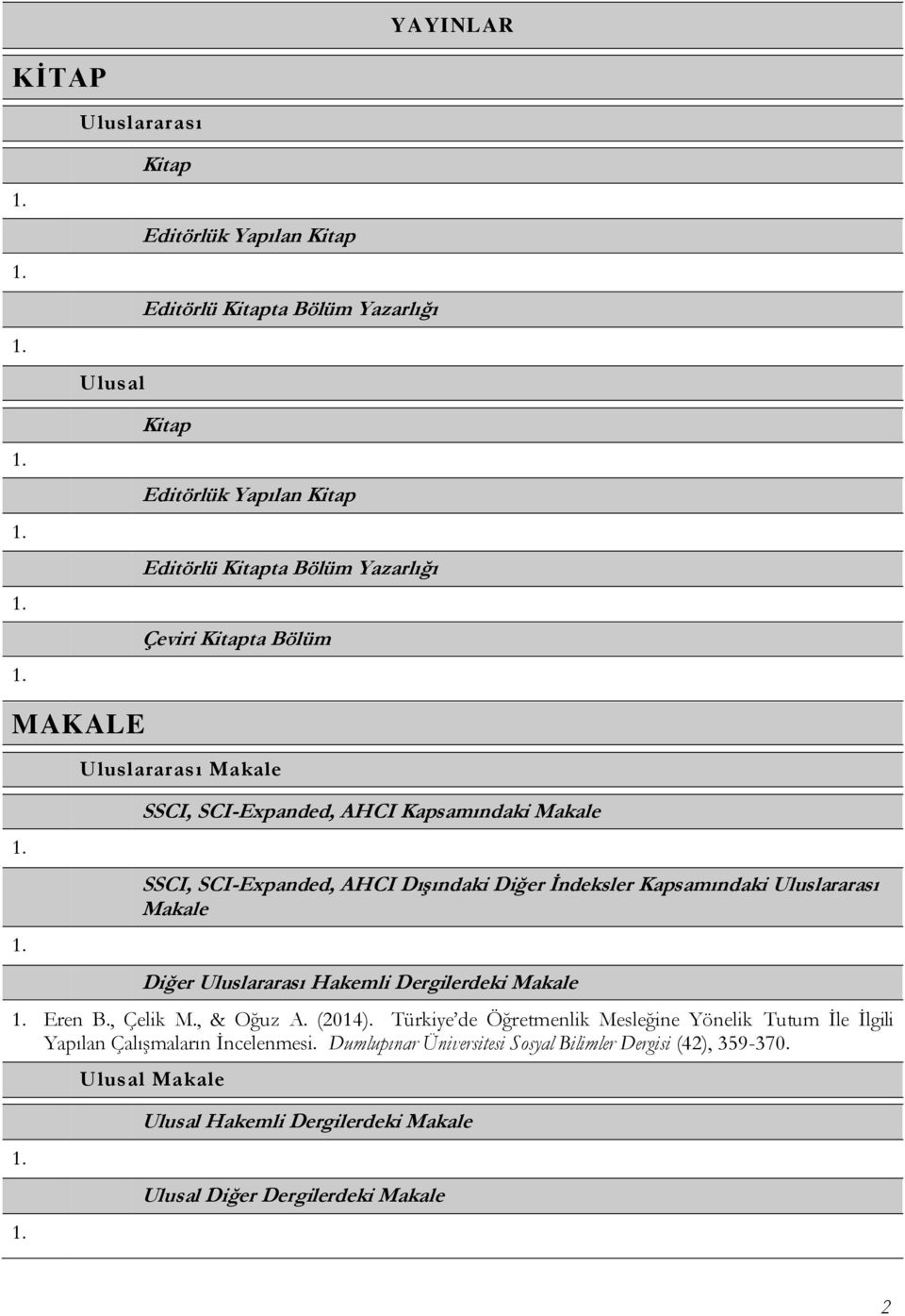 Uluslararası Makale Diğer Uluslararası Hakemli Dergilerdeki Makale Eren B., Çelik M., & Oğuz A. (2014).